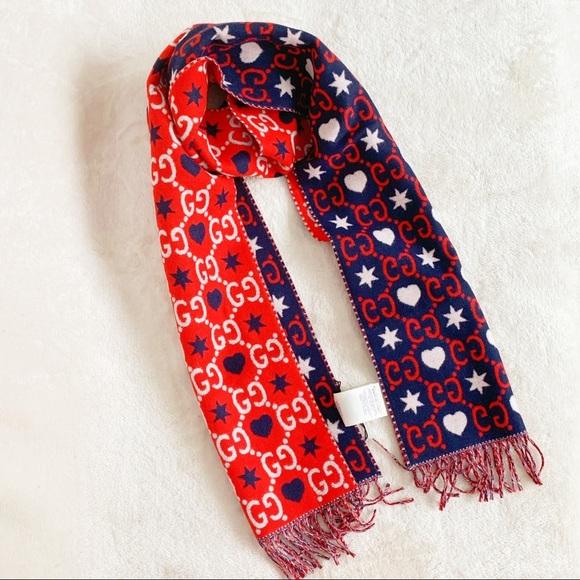 NWT Authentic Gucci Star & Heart GG Wool Scarf - Picture 2 of 7